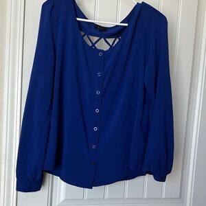 mine Royal Blue Button-Front Long Sleeve Blouse with Lattice Back